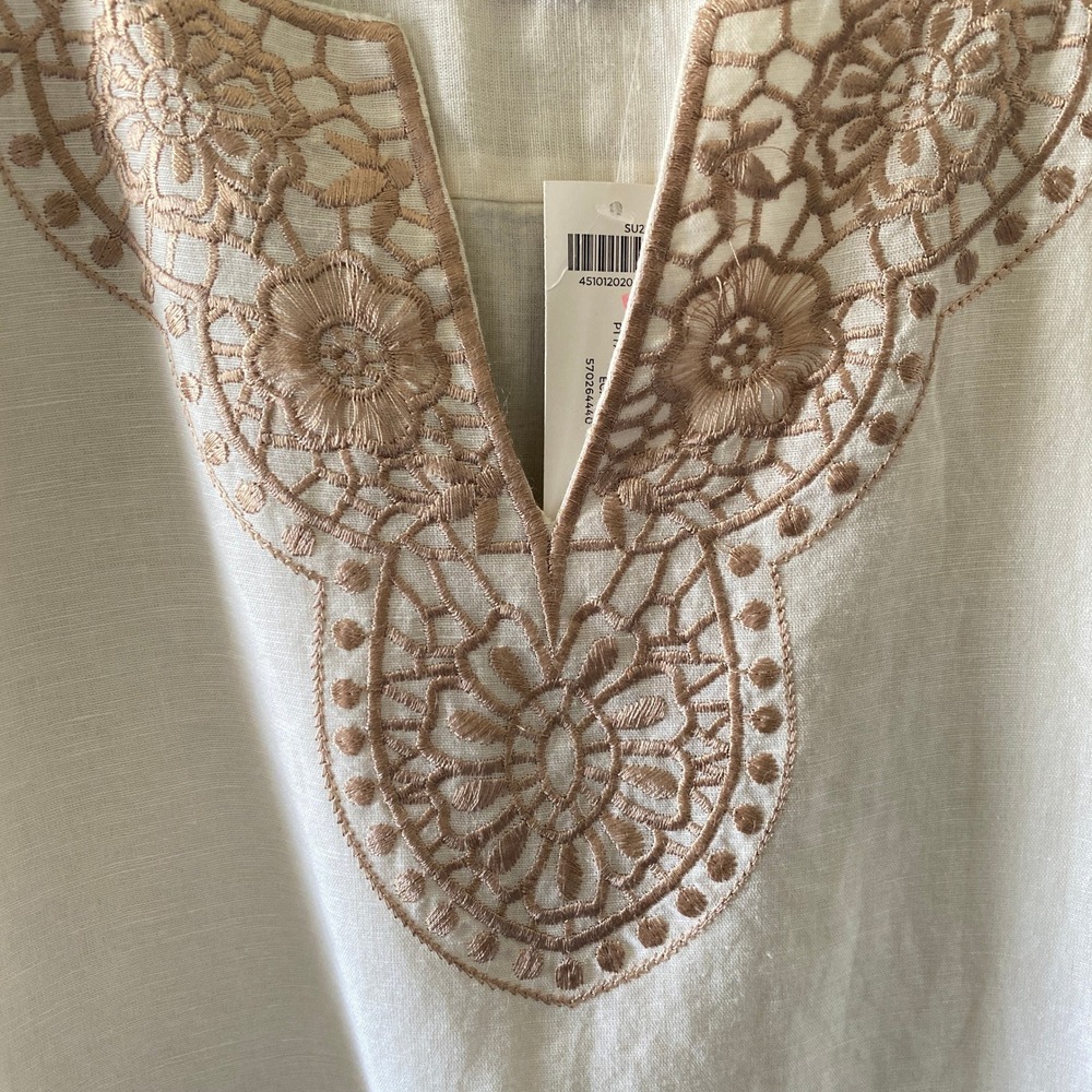 Chico's Women's Long-Sleeved Tunic Size LP Off-White Gold Embroidered V-Neck NWT - Picture 3 of 8